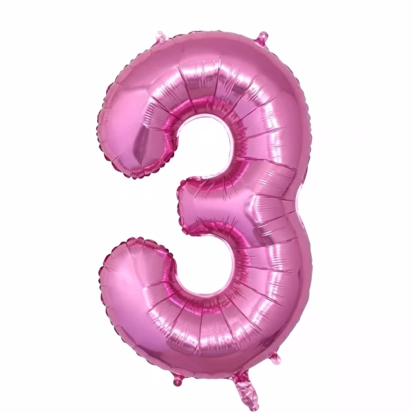 Balon Folie Cifra 3 Roz Metalizat