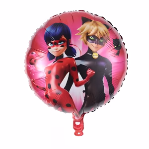 Balon Folie Miraculous Buburuza si Motan Noir Balon din folie premium rotund cu personajele Miraculous Buburuza si Motan Noir in ipostaze de actiune dimensiune 45 cm.