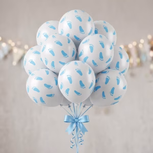 Set 10 baloane latex cu picioruse bleu 30 cm, Botez Baietel Buchet plutitor format din set 10 baloane latex cu picioruse bleu 30 cm pentru botez baietel