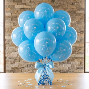 Set 10 baloane latex este baietel 30 cm, Albastru cu Barza Buchet festiv din set 10 baloane latex este baietel 30 cm pentru botez sau baby shower