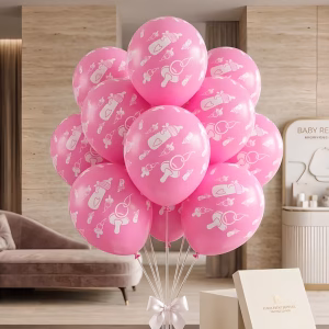 Set 10 baloane latex roz tematica baby girl 30 cm Buchet festiv format din set 10 baloane latex roz tematica baby girl 30 cm pentru baby shower si botez