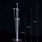 Schita tehnica a suportului transparent pentru 7 baloane prezentand inaltimile finale de 40 cm 60 cm si 70 cm