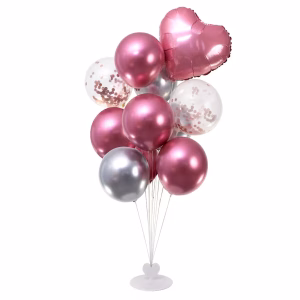 Suport Baza Baloane pentru 11 Baloane Inaltime 100 cm Alb Suport pentru aranjamente din baloane, inaltime 100 cm, include baza alba rotunda cu element in forma de inima si tije din plastic pentru 11 baloane de diferite inaltimi.