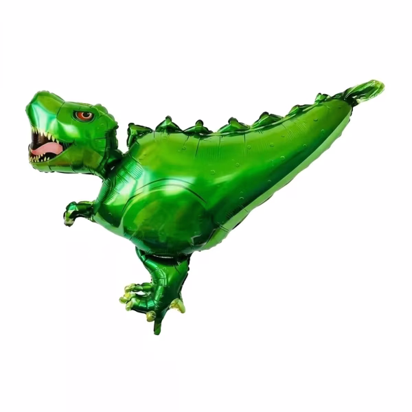 Balon gigant din folie metalizata in forma de dinozaur t rex de culoare verde masurand 99x75 cm in stare neumflata
