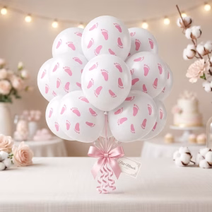 Set 10 baloane latex cu picioruse roz, 30cm Buchet plutitor format din set 10 baloane latex cu picioruse roz pentru botez fetita