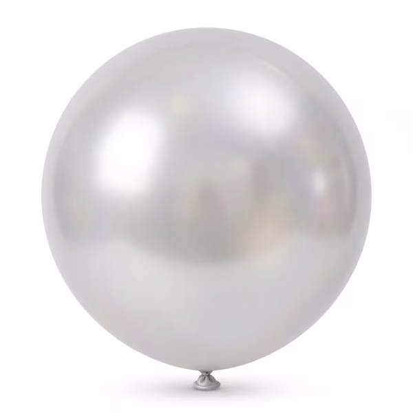 balon latex jumbo argintiu metalizat Balon din latex de dimensiuni uriese, forma rotunda, 90 cm, culoare argintiu metalizat, ideal pentru aranjamente elegante, ghirlande organice de petrecere sau photocorner.