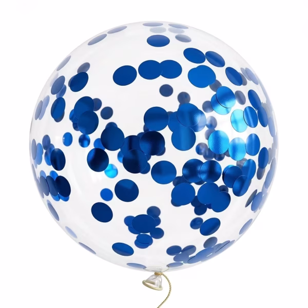 Balon jumbo gigantic din latex transparent umplut cu confetti albastru de dimensiune mare