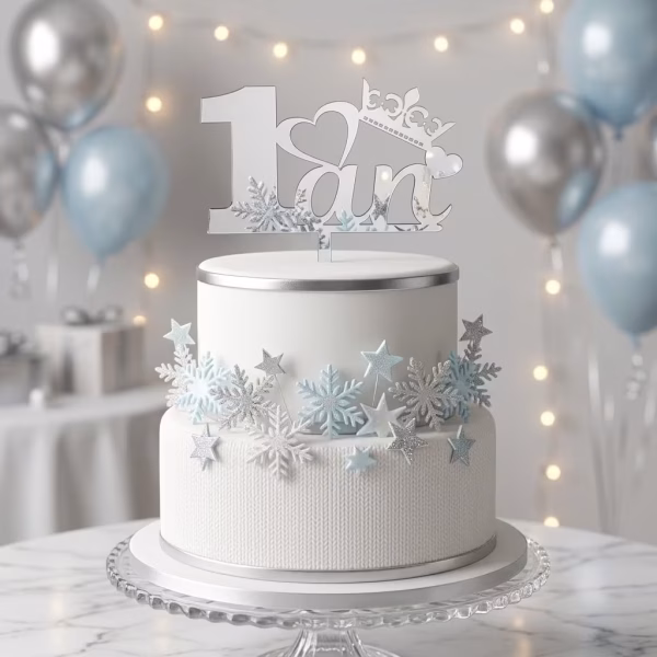 topper tort 1 an argintiu topper tort 1 an argintiu silver plexiglas oglinda acrilic prima aniversare taiere mot baieti fete decoratiuni petrecere coronita inima tort etajat alb fulgi nea stelute