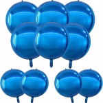 Balon din folie sferic de tip Orbz avand o culoare albastru intens cu un finisaj foarte lucios si o supapa vizibila la baza