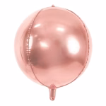Balon din folie sferic de tip Orbz avand o culoare rose gold metalizat cu un finisaj neted si o supapa vizibila la baza