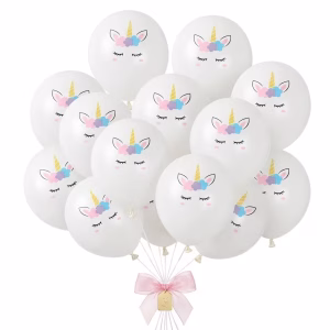 Set 10 baloane latex albe unicorn 30 cm Buchet festiv format din set 10 baloane latex albe unicorn 30 cm pentru petrecere tematica fetite