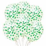 Buchet format din 5 baloane din latex transparent umplute cu confetti verde vibrant