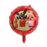 Balon Folie Iepurasul Bing 45 cm Balon din folie premium rotund cu personajele din desenele animate Iepurasul Bing, Sula si Flop pe fundal rosu dimensiune 45 cm.