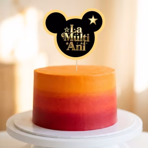 Topper Tort La Multi Ani Mickey Negru Auriu Carton 15x13 cm topper tort la multi ani mickey negru auriu decoratiuni petrecere baieti carton elegant stele silueta