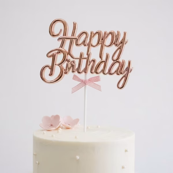 Topper Tort Happy Birthday Rose Gold (Roz Auriu / Metalizat)