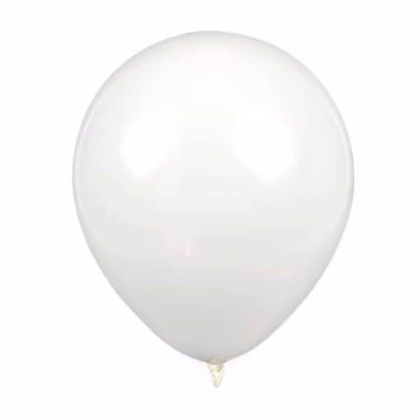 Set 10 Baloane Latex Alb 30 cm Set de baloane din latex de culoare alba, cu un balon rotund umflat si perfect opac, asezat langa mai multe baloane albe neumflate, dimensiune 30 cm.
