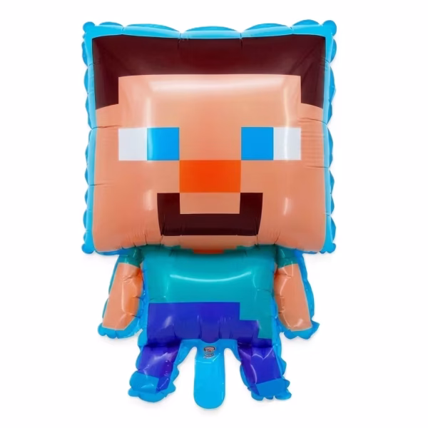 Balon Folie Minecraft Steve 67 cm Balon din folie metalizata in forma personajului Steve din jocul Minecraft, cu design pixelat specific, dimensiune 67 cm, ideal pentru umflare cu heliu sau aer.