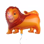 Balon din folie metalizata in forma de leu Simba in nuante vii de portocaliu si maro izolat pe fundal alb