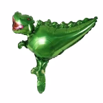 Balon din folie metalizata in forma de dinozaur t rex de culoare verde avand dimensiunea de 30 cm in stare neumflata
