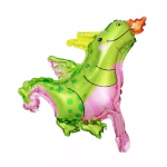 Balon din folie in forma de dinozaur zburator cu aripi si foc in nuante de verde cu detalii roz avand dimensiunea de 30 cm in stare neumflata