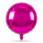 Balon din folie de forma rotunda avand o culoare roz inchis metalizat cu un finisaj lucios si o supapa vizibila in partea inferioara