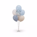 Suport din plastic pentru baloane cu o inaltime de 80 cm, prevazut cu o baza compacta in forma de stea si 7 bete de lungimi asimetrice pentru crearea unui buchet decorativ