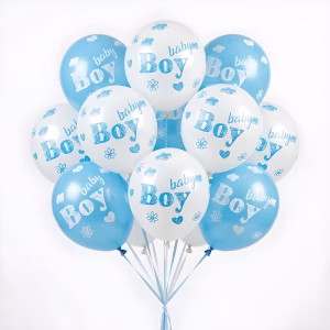 Set 10 baloane latex baby boy 26 cm, Gemar Buchet festiv format din set 10 baloane latex baby boy 26 cm marca Gemar pentru botez baietel