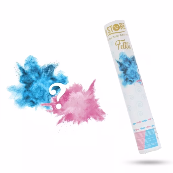 Tun Gender Reveal Pudra Roz 40 cm Tun pentru petrecerea de Gender Reveal cu pudra colorata roz, indicand o fetita, dimensiune tub 40 cm, actionare sigura cu aer comprimat.