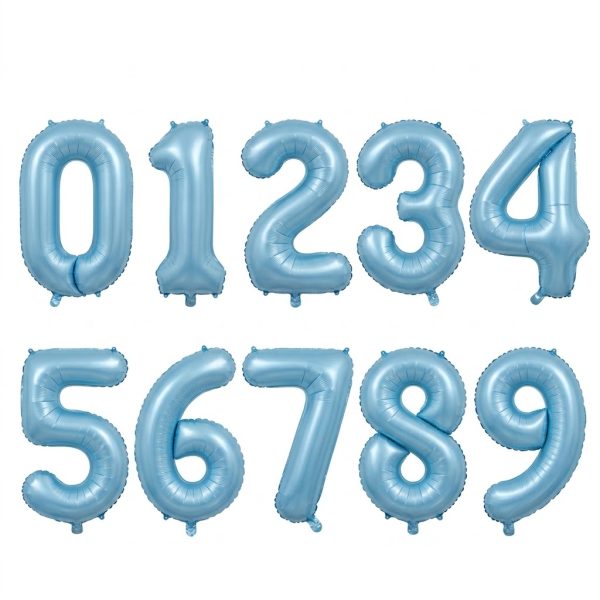 baloane folie cifre bleu 100 cm Set de baloane din folie metalizata in forma de cifre de la 0 la 9, de culoare bleu pastel, cu dimensiunea gigant de 100 cm, potrivite pentru umflare cu heliu.