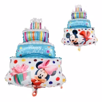 balon folie minnie si mickey mouse Balon din folie in forma de tort aniversar etajat, ilustrand-o pe Minnie Mouse cu un cadou pe o parte si pe Mickey Mouse pe cealalta parte.