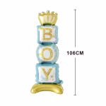 Schema cu dimensiunile balonului din folie Airwalker BOY, indicand o inaltime totala de aproximativ 106-108 cm.