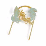 topper tort la multi ani auriu plexiglas frunze verzi botanic verde salvie sage green boho chic elegant aniversare botez safari candy bar