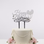 topper tort happy birthday argintiu plexiglas topper tort happy birthday argintiu plexiglas acrilic oglinda baloane stelute elegant aniversare majorat decoratiuni petrecere tort alb perle trandafiri roz