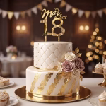 topper tort majorat 18 auriu topper tort majorat 18 auriu plexiglas oglinda acrilic elegant aniversare 18 ani baieti fete decoratiuni petrecere tort etajat flori aurii