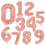 baloane folie cifre rose gold 40 cm Set complet de baloane din folie metalizata in forma de cifre de la 0 la 9, de culoare rose gold, cu dimensiunea de 40 cm, potrivite pentru umflare cu aer.