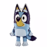 Balon din folie in forma personajului animat Bluey in nuante de albastru deschis si bleumarin