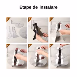Etape de instalare in 6 pasi simpli pentru suportul din carton pentru briose pe 3 niveluri argintiu iridiscent.