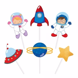 Set 6 Toppere Tort Carton Astronauti (Cosmos, Spatiu Cosmic)