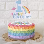 Topper Tort Carton Cifra 1 Bleu cu Curcubeu 12 cm topper tort carton cifra 1 bleu albastru pastel curcubeu happy birthday prima aniversare baiat 1 an petrecere