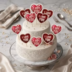 Set 10 toppere carton inima rosie I love you, 13 cm Decoratiune romantica pe un tort formata din set 10 toppere carton inima rosie i love you