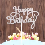 Topper Tort Happy Birthday Carton Argintiu Sclipici 15 cm topper tort happy birthday argintiu silver glitter carton sclipici decoratiuni petrecere aniversare elegant lux
