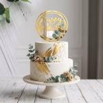Topper Tort Happy Birthday Plexiglas Auriu Oglinda 14 cm