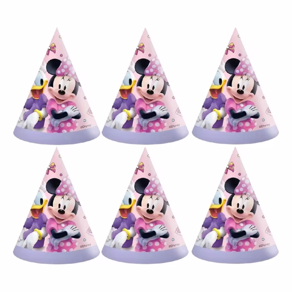 Coifuri Party Minnie Mouse (Set 6 buc) - Accesorii Petrecere Fetițe Disney Set 6 coifuri party din carton cu design Minnie Mouse pentru aniversari fetițe.