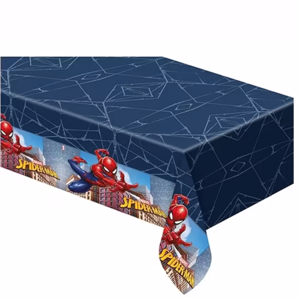 fata de masa party spiderman crime Fata de masa pentru petreceri din plastic, tematica Marvel Spiderman Crime, cu centrul bleumarin decorat cu model geometric de panza de paianjen si marginile imprimate cu eroul Spiderman in actiune pe cladirile orasului.