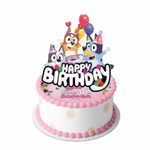Topper Tort Happy Birthday Bluey si Prietenii - Model Baloane