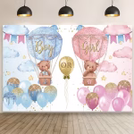 Background Textil Gender Reveal Boy or Girl 210x130 cm COD 377B Background textil premium pentru arcada gender reveal cu ursuleti in baloane cu aer cald boy or girl pastel.