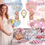 Background Textil Gender Reveal Boy or Girl 210x130 cm COD 377B Background textil premium pentru arcada gender reveal cu ursuleti in baloane cu aer cald boy or girl pastel.