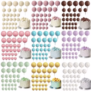 Set 20 Toppere Bile Tort Premium Sfere Decorative Set 20 toppere bile pentru tort, sfere din polistiren pe tija metalica flexibila, diverse dimensiuni si culori pastelate pentru decor cofetarie si candy bar.