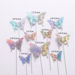 Dimensiuni set 10 toppere tort fluturi argintii holograma carton plastifiat lucios 7x5cm 5x4cm 4x3cm