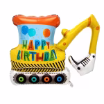 balon folie excavator 100x81 cm Balon din folie in forma de excavator urias, dimensiune 100x81 cm. Design vesel in culorile galben si portocaliu cu senile argintii si mesajul text Happy Birthday, ideal pentru petrecerile baieteilor pasionati de constructii.